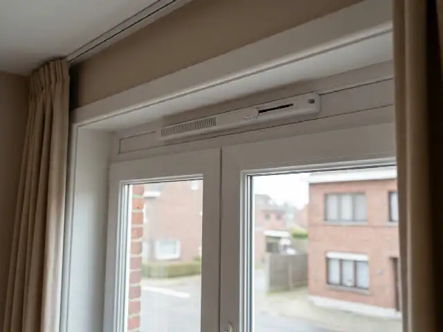 Grille d'aération réglable intégrée en haut d'un châssis PVC